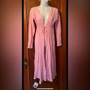 Pink Long Sleeve Swim Coverup with Empire Waist